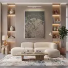 Odun Dokusu Kahve Gri Tonlar Tekli Gümüş Metal Çerçeveli Cam Tablo Poster Dekoratif