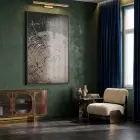 Odun Dokusu Kahve Gri Tonlar Tekli Siyah Metal Çerçeveli Cam Tablo Yatak Odası
