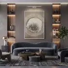 Organik Halkalar Nötr Toprak Tonları Tekli Beyaz Metal Çerçeveli Cam Tablo Salon Oturma