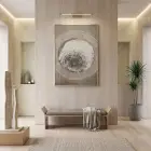 Organik Halkalar Nötr Toprak Tonları Tekli Gold Metal Çerçeveli Cam Tablo Ev Dekorasyonu