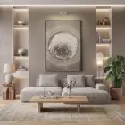 Organik Halkalar Nötr Toprak Tonları Tekli Siyah Metal Çerçeveli Cam Tablo Poster Dekoratif