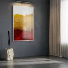 Soyut Manzara Altın Kızıl Tonlar Tekli Beyaz Metal Çerçeveli Cam Tablo Duvar Salon