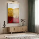 Soyut Manzara Altın Kızıl Tonlar Tekli Gümüş Metal Çerçeveli Cam Tablo Poster Dekoratif