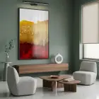 Soyut Manzara Altın Kızıl Tonlar Tekli Siyah Metal Çerçeveli Cam Tablo Ev Dekorasyonu
