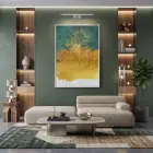 Soyut Ağaçlar Petrol Yeşili Altın Tekli Beyaz Metal Çerçeveli Cam Tablo Duvar Salon