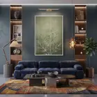 Bitkisel Desen Adaçayı Yeşili Tekli Beyaz Metal Çerçeveli Cam Tablo Ev Dekorasyonu Oda