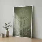 Bitkisel Desen Adaçayı Yeşili Tekli Beyaz Metal Çerçeveli Cam Tablo Ev Dekorasyonu Oda