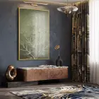Bitkisel Desen Adaçayı Yeşili Tekli Gold Metal Çerçeveli Cam Tablo Poster Dekoratif Obje