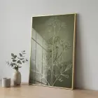 Bitkisel Desen Adaçayı Yeşili Tekli Gold Metal Çerçeveli Cam Tablo Poster Dekoratif Obje