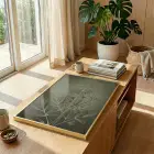 Bitkisel Desen Adaçayı Yeşili Tekli Gold Metal Çerçeveli Cam Tablo Poster Dekoratif Obje