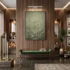 Bitkisel Desen Adaçayı Yeşili Tekli Siyah Metal Çerçeveli Cam Tablo Ev Dekorasyonu Oda
