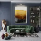 Soyut Manzara Altın Siyah Tonları Tekli Beyaz Metal Çerçeveli Cam Tablo Poster Dekoratif
