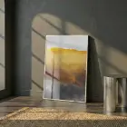 Soyut Manzara Altın Siyah Tonları Tekli Beyaz Metal Çerçeveli Cam Tablo Poster Dekoratif