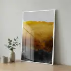 Soyut Manzara Altın Siyah Tonları Tekli Beyaz Metal Çerçeveli Cam Tablo Poster Dekoratif