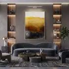 Soyut Manzara Altın Siyah Tonları Tekli Gold Metal Çerçeveli Cam Tablo Poster Dekoratif