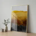Soyut Manzara Altın Siyah Tonları Tekli Gold Metal Çerçeveli Cam Tablo Poster Dekoratif