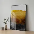 Soyut Manzara Altın Siyah Tonları Tekli Metal Çerçeveli Cam Tablo Poster Dekoratif Obje