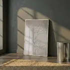 Çiçekli Dal Kum Beji Tonu Tekli Beyaz Metal Çerçeveli Cam Tablo Yatak Odası