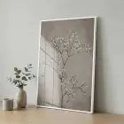 Çiçekli Dal Kum Beji Tonu Tekli Beyaz Metal Çerçeveli Cam Tablo Yatak Odası