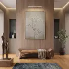 Çiçekli Dal Kum Beji Tonu Tekli Gold Metal Çerçeveli Cam Tablo Ev Dekorasyonu