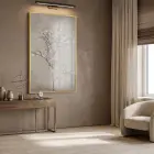 Çiçekli Dal Kum Beji Tonu Tekli Gold Metal Çerçeveli Cam Tablo Ev Dekorasyonu