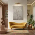 Çiçekli Dal Kum Beji Tonu Tekli Gümüş Metal Çerçeveli Cam Tablo Ev Dekorasyonu