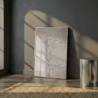 Çiçekli Dal Kum Beji Tonu Tekli Gümüş Metal Çerçeveli Cam Tablo Ev Dekorasyonu