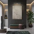 Çiçekli Dal Kum Beji Tonu Tekli Siyah Metal Çerçeveli Cam Tablo Duvar Salon