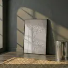 Çiçekli Dal Kum Beji Tonu Tekli Siyah Metal Çerçeveli Cam Tablo Duvar Salon