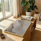 Yumuşak Çiçek Krem Bej Tonları Tekli Gold Metal Çerçeveli Cam Tablo Salon Oturma