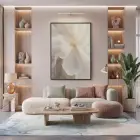 Yumuşak Çiçek Krem Bej Tonları Tekli Siyah Metal Çerçeveli Cam Tablo Salon Oturma