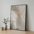 Yumuşak Çiçek Krem Bej Tonları Tekli Siyah Metal Çerçeveli Cam Tablo Salon Oturma