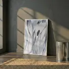 Soyut Yapraklar Hafif Gri Mavi Tekli Beyaz Metal Çerçeveli Cam Tablo Poster Dekoratif