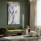 Soyut Yapraklar Hafif Gri Mavi Tekli Siyah Metal Çerçeveli Cam Tablo Yatak Odası