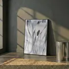 Soyut Yapraklar Hafif Gri Mavi Tekli Siyah Metal Çerçeveli Cam Tablo Yatak Odası