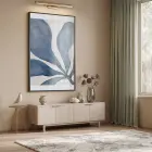Soyut Yaprak Derin Mavi Tonları Tekli Siyah Metal Çerçeveli Cam Tablo Ev Dekorasyonu