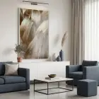 Tüy Desen Sıcak Altın Bej Tekli Beyaz Metal Çerçeveli Cam Tablo Poster Dekoratif