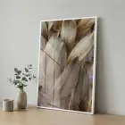 Tüy Desen Sıcak Altın Bej Tekli Beyaz Metal Çerçeveli Cam Tablo Poster Dekoratif