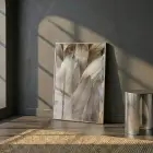 Tüy Desen Sıcak Altın Bej Tekli Gümüş Metal Çerçeveli Cam Tablo Duvar Salon