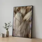 Tüy Desen Sıcak Altın Bej Tekli Siyah Metal Çerçeveli Cam Tablo Salon Oturma