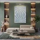 Soyut Çiçek Pastel Mavi Ton Tekli Beyaz Metal Çerçeveli Cam Tablo Salon Oturma