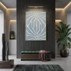 Soyut Çiçek Pastel Mavi Ton Tekli Gold Metal Çerçeveli Cam Tablo Duvar Salon