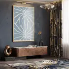 Soyut Çiçek Pastel Mavi Ton Tekli Gold Metal Çerçeveli Cam Tablo Duvar Salon