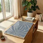 Soyut Çiçek Pastel Mavi Ton Tekli Gümüş Metal Çerçeveli Cam Tablo Duvar Salon