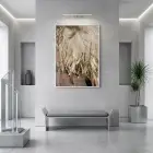 Tüy Dokusu Altın Bej Tonları Tekli Beyaz Metal Çerçeveli Cam Tablo Ev Dekorasyonu