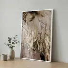 Tüy Dokusu Altın Bej Tonları Tekli Beyaz Metal Çerçeveli Cam Tablo Ev Dekorasyonu
