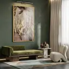 Tüy Dokusu Altın Bej Tonları Tekli Gold Metal Çerçeveli Cam Tablo Ev Dekorasyonu
