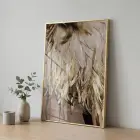 Tüy Dokusu Altın Bej Tonları Tekli Gold Metal Çerçeveli Cam Tablo Ev Dekorasyonu