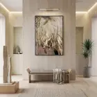 Tüy Dokusu Altın Bej Tonları Tekli Siyah Metal Çerçeveli Cam Tablo Duvar Salon