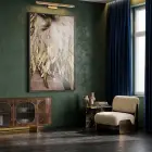 Tüy Dokusu Altın Bej Tonları Tekli Siyah Metal Çerçeveli Cam Tablo Duvar Salon